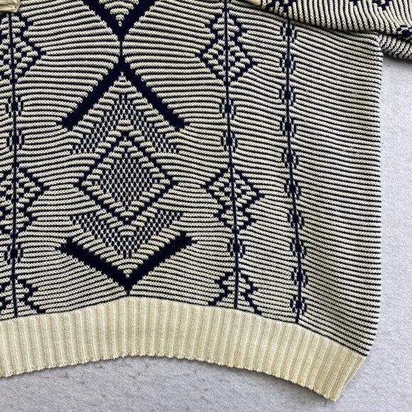 VINTAGE Jantzen Sweater Mens L Blue Geometric Pullover 90s Grunge - Picture 5 of 13
